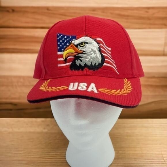 USA Baseball Hat 6 Panel Velcro Snapback Eagle Flag Embroidered red - Picture 2 of 11